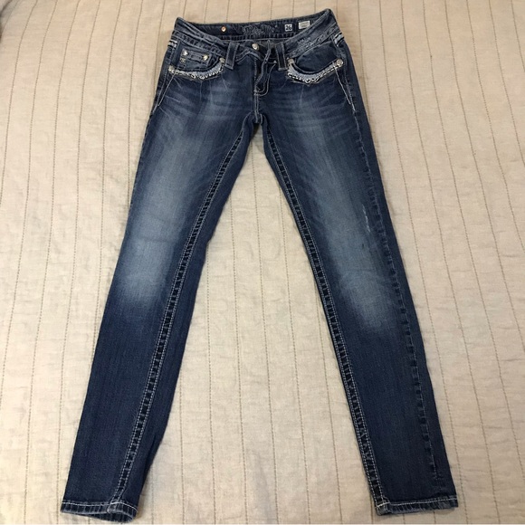 Miss Me Denim - Miss Me Jeans -dark wash bedazzled skinny jeans womens size 26